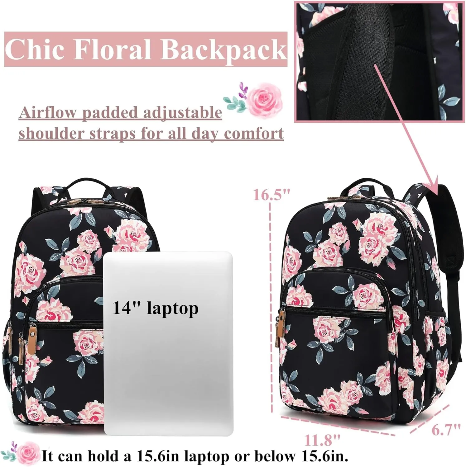 Leaper Travel Backpack for Women Laptop Backpack for Men Water-resistant School Backpack for Girls Kids Boys Back Pack Casual Daypack Satchel Black