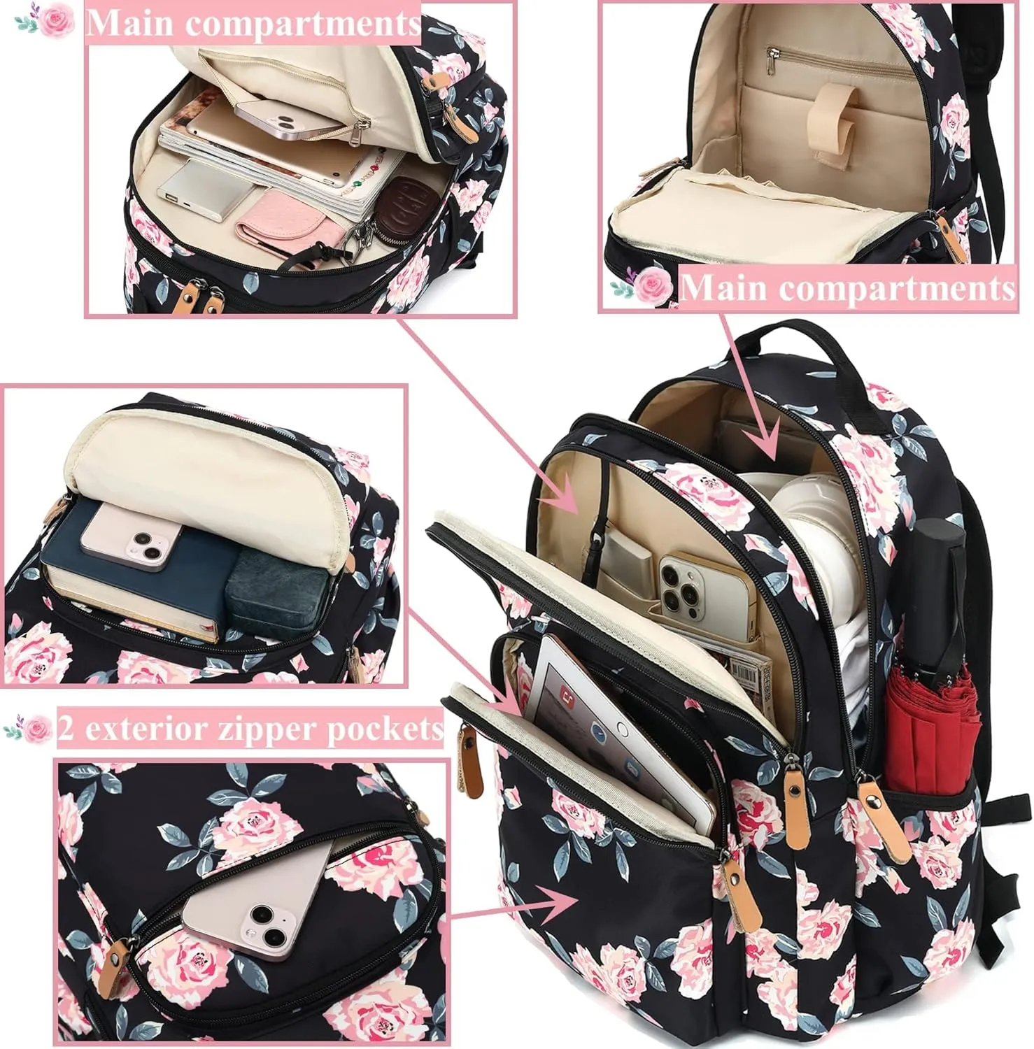 Leaper Travel Backpack for Women Laptop Backpack for Men Water-resistant School Backpack for Girls Kids Boys Back Pack Casual Daypack Satchel Black