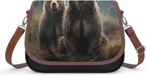 Leather Messenger Bag,Encounter Animal Bear Print Leather Casual Bag,messenger Bag,simple Leather Messenger Bag