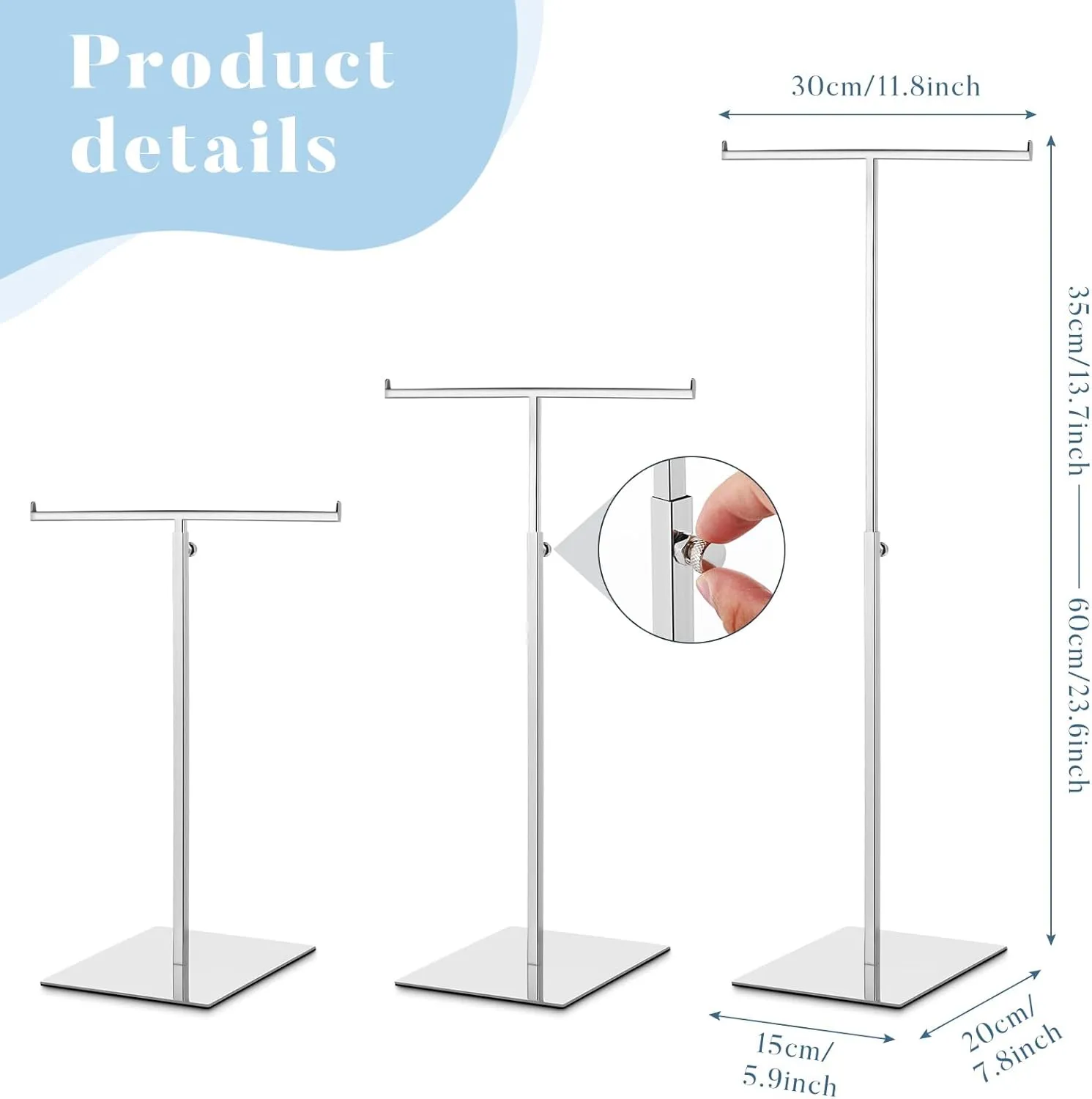 Leinuosen 4 Pcs Tabletop Purse Display Stand Metal T Bar Handbag Display Stand Holder Adjustable Height Double Hook Hanging Jewelry Stands for Home Store Boutique Counter