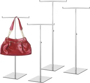 Leinuosen 4 Pcs Tabletop Purse Display Stand Metal T Bar Handbag Display Stand Holder Adjustable Height Double Hook Hanging Jewelry Stands for Home Store Boutique Counter