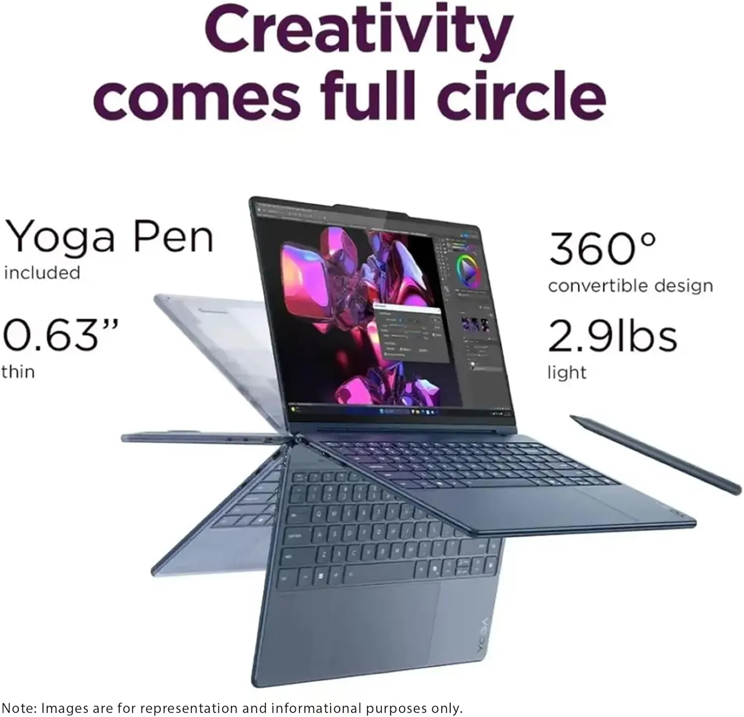 LENOVO Yoga 9i 2-in-1 Copilot  Laptop, Intel Ultra 7-258V, 32 GB LPDDR5x RAM, 2 TB PCIe SSD, 14" 3K (2880x1800) OLED Touchscreen Display, Intel Arc Graphics, Backlit Keyboard, W11 Home, Cosmic Blue