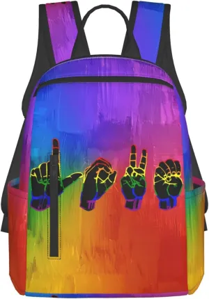 Lesbian Love Finger Gesture LGBT Rainbow Gay Pride Travel Laptop Backpack Casual Backpacks Double Shoulder Daypack Notebook Rucksack Work Bags Sports Bag for Hiking Camping Beach