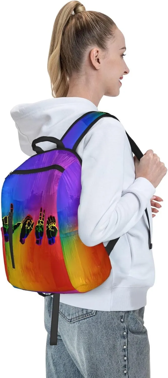 Lesbian Love Finger Gesture LGBT Rainbow Gay Pride Travel Laptop Backpack Casual Backpacks Double Shoulder Daypack Notebook Rucksack Work Bags Sports Bag for Hiking Camping Beach