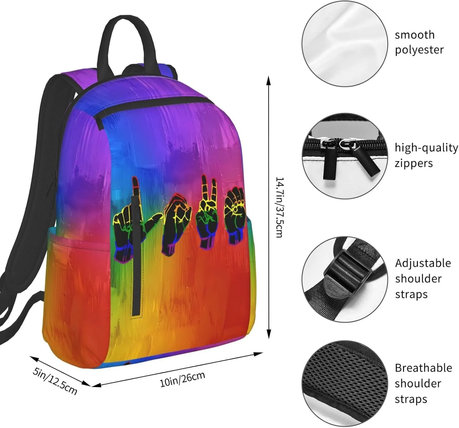 Lesbian Love Finger Gesture LGBT Rainbow Gay Pride Travel Laptop Backpack Casual Backpacks Double Shoulder Daypack Notebook Rucksack Work Bags Sports Bag for Hiking Camping Beach