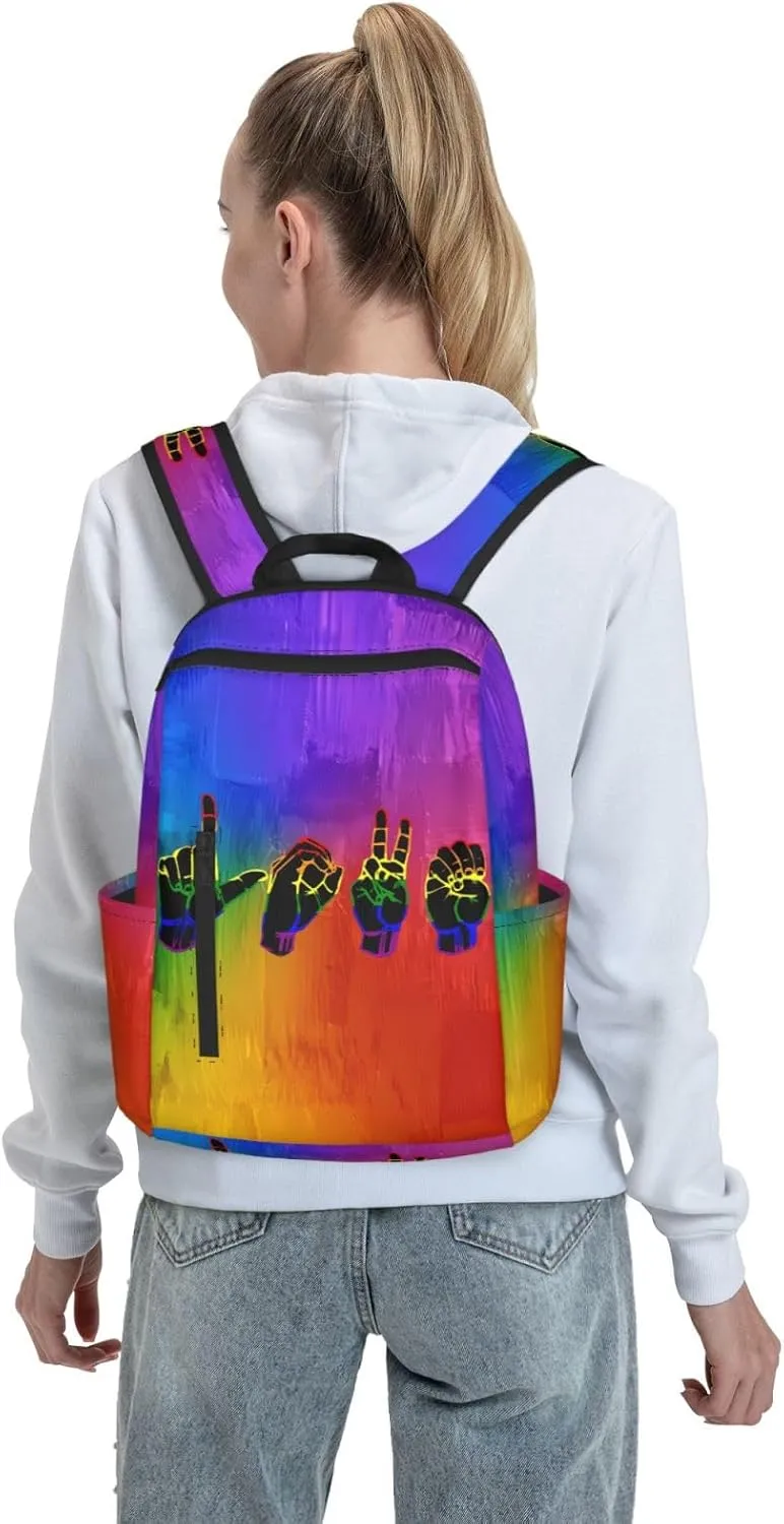 Lesbian Love Finger Gesture LGBT Rainbow Gay Pride Travel Laptop Backpack Casual Backpacks Double Shoulder Daypack Notebook Rucksack Work Bags Sports Bag for Hiking Camping Beach