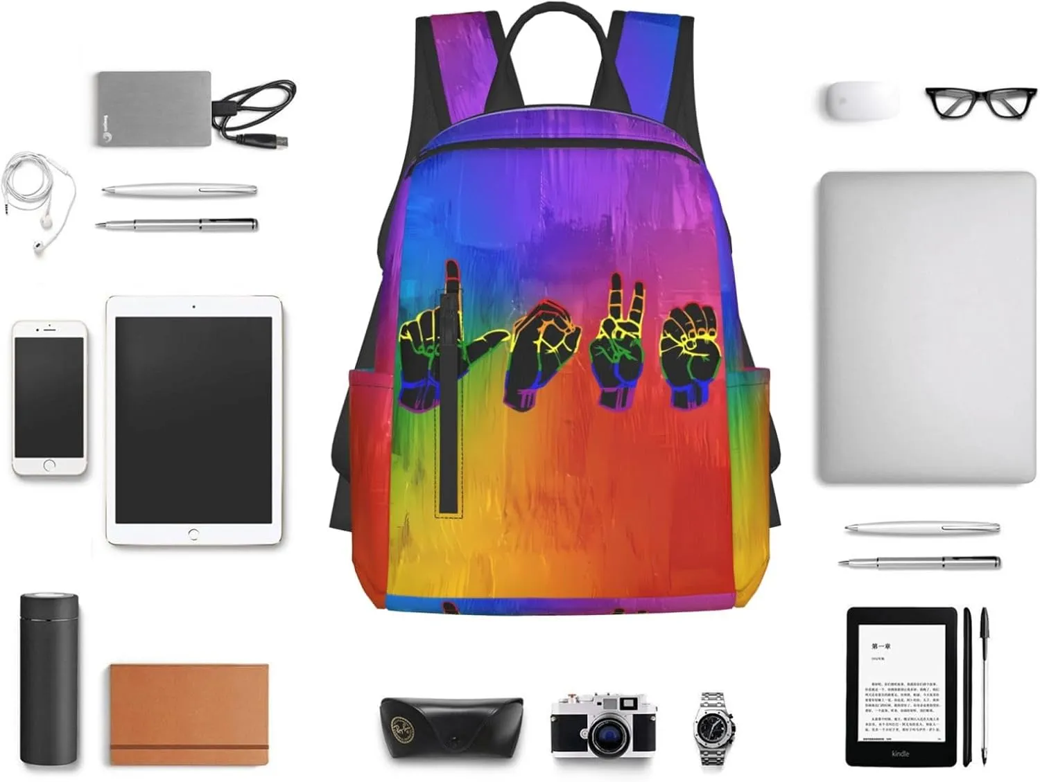 Lesbian Love Finger Gesture LGBT Rainbow Gay Pride Travel Laptop Backpack Casual Backpacks Double Shoulder Daypack Notebook Rucksack Work Bags Sports Bag for Hiking Camping Beach