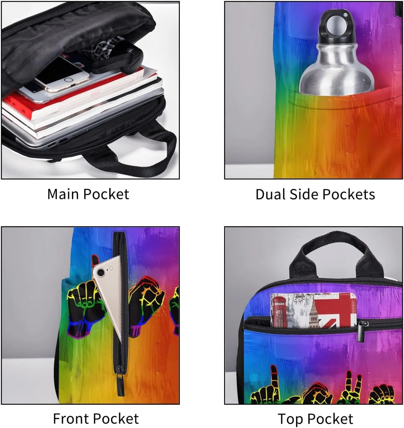 Lesbian Love Finger Gesture LGBT Rainbow Gay Pride Travel Laptop Backpack Casual Backpacks Double Shoulder Daypack Notebook Rucksack Work Bags Sports Bag for Hiking Camping Beach