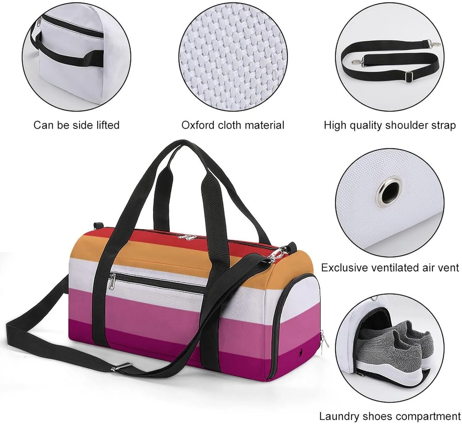 Lesbian Pride Flag Gym Bag-Workout Organizer with Water Resistant Compartments for Gym Lovers, style-31-4