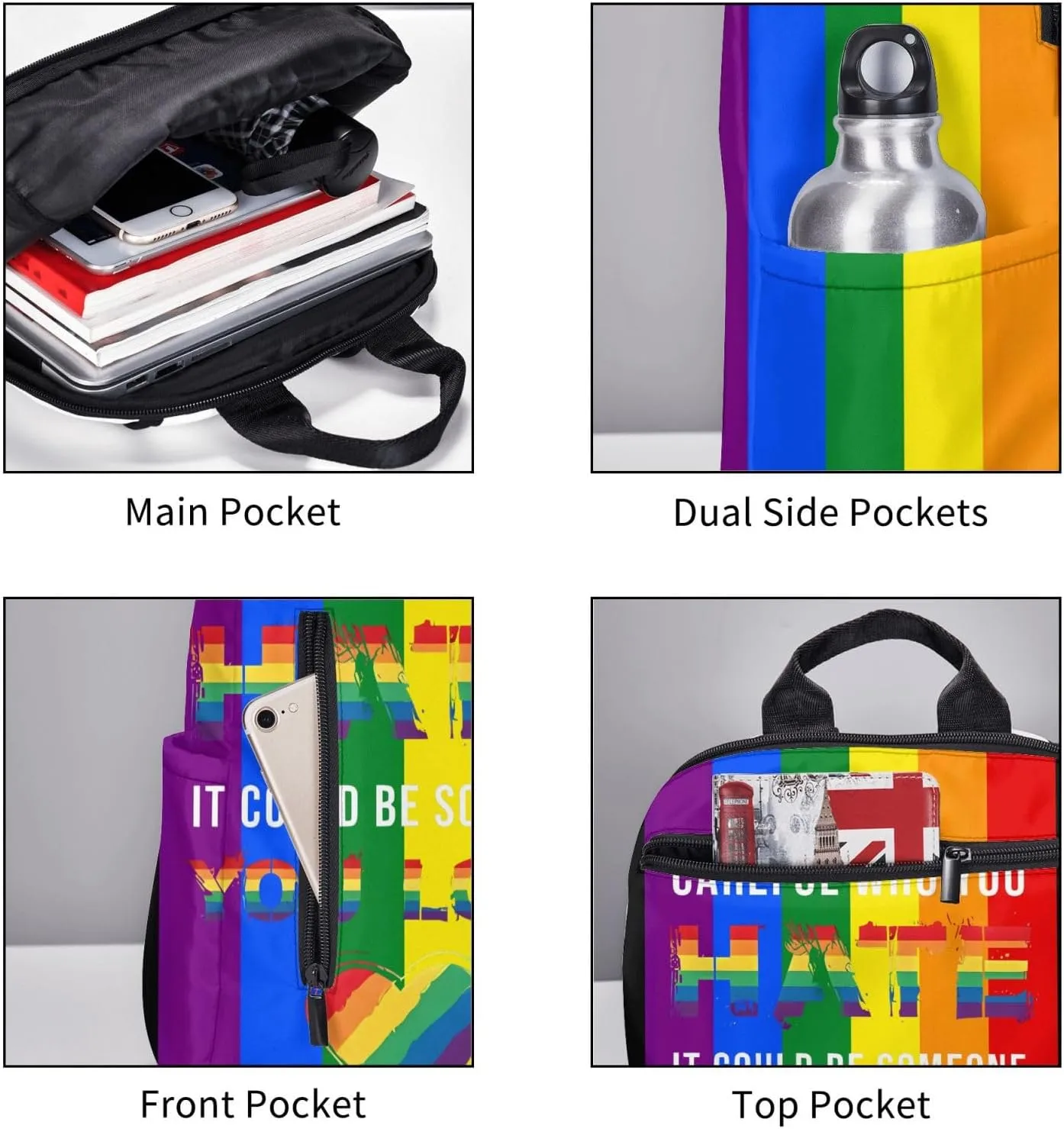 LGBT Pride Careful Who You Hate It Could Be Someone You Love Travel Laptop Backpack Casual Backpacks Double Shoulder Daypack Notebook Rucksack Work Bags Sports Bag for Hiking Camping Beach