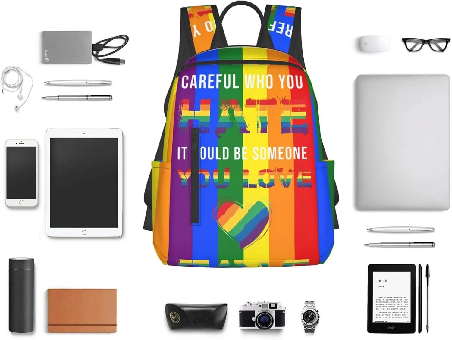 LGBT Pride Careful Who You Hate It Could Be Someone You Love Travel Laptop Backpack Casual Backpacks Double Shoulder Daypack Notebook Rucksack Work Bags Sports Bag for Hiking Camping Beach