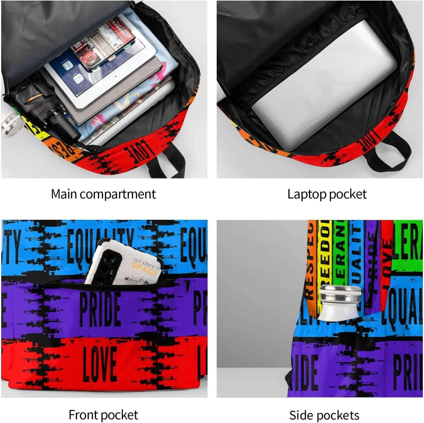 Lgbt Pride Rainbow Gay Love Respect Freedom Tolerance Equality Laptop Backpack Shoulder Bag Laptop Pack Travel Backpacks Commuter Back Pack Casual Daypack Bags With Side Pockets