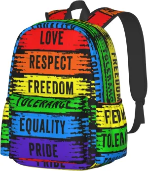 Lgbt Pride Rainbow Gay Love Respect Freedom Tolerance Equality Laptop Backpack Shoulder Bag Laptop Pack Travel Backpacks Commuter Back Pack Casual Daypack Bags With Side Pockets