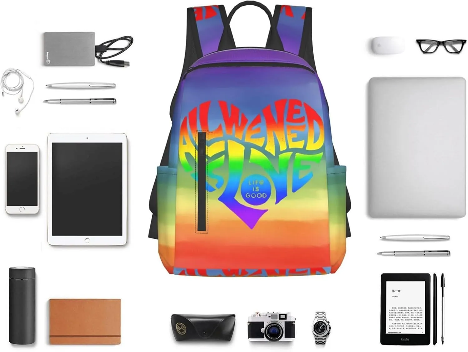LGBT Rainbow All We Need Is Love Life is Soo Good Travel Laptop Backpack Casual Backpacks Double Shoulder Daypack Notebook Rucksack Work Bags Sports Bag for Gym Hiking Camping Beach