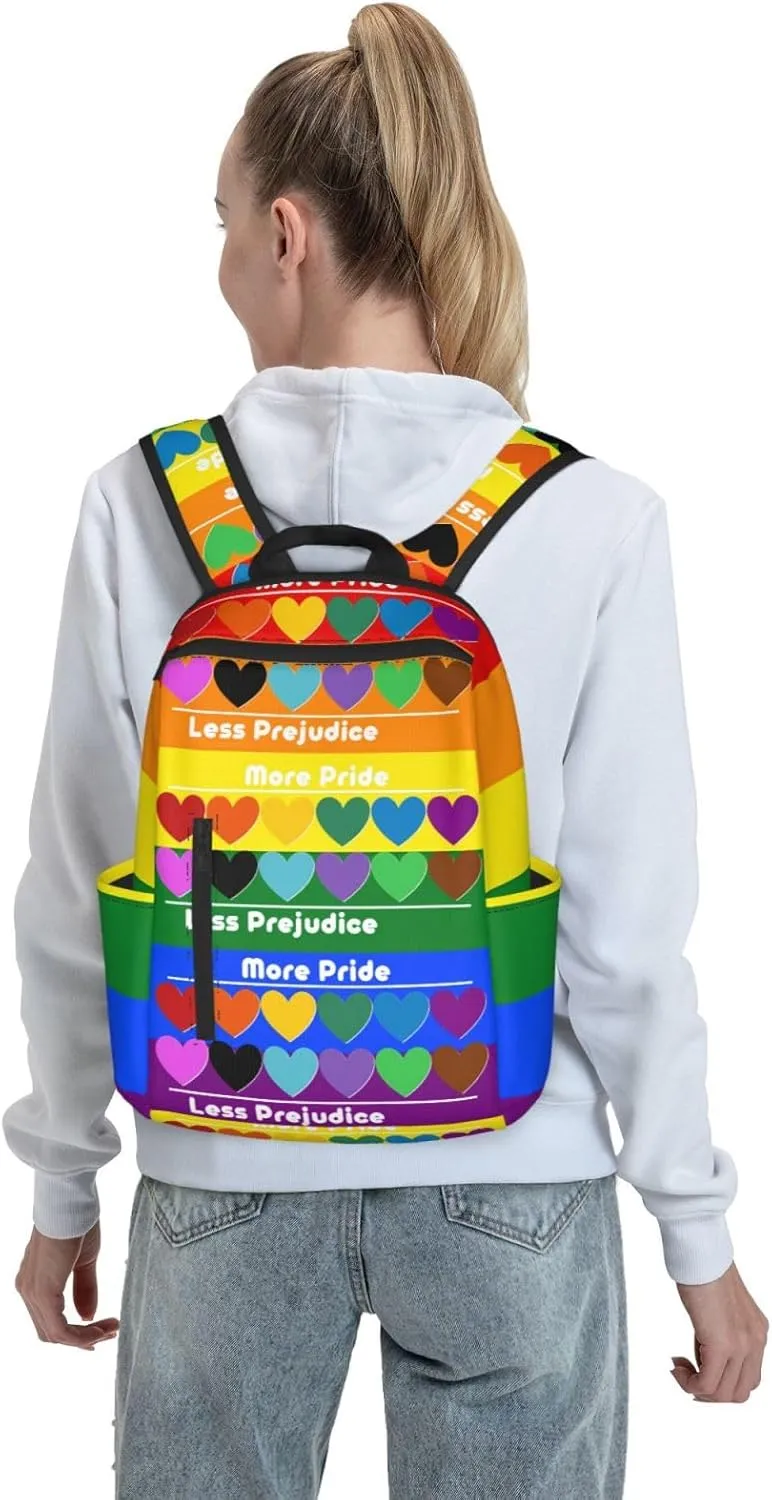LGBT Rainbow Gay More Pride Less Prejudice Heart Travel Laptop Backpack Casual Backpacks Double Shoulder Daypack Notebook Rucksack Work Bags Sports Bag for Hiking Camping Beach