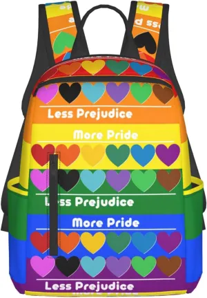 LGBT Rainbow Gay More Pride Less Prejudice Heart Travel Laptop Backpack Casual Backpacks Double Shoulder Daypack Notebook Rucksack Work Bags Sports Bag for Hiking Camping Beach