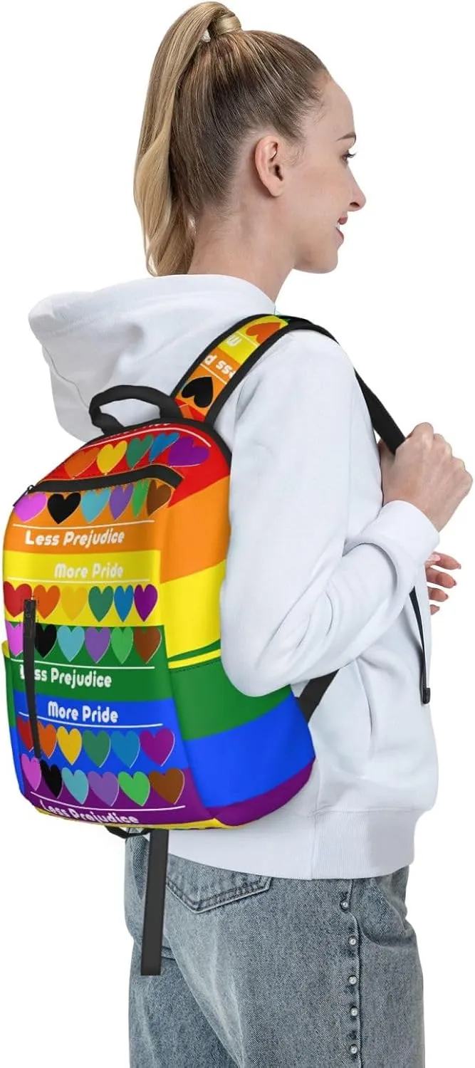 LGBT Rainbow Gay More Pride Less Prejudice Heart Travel Laptop Backpack Casual Backpacks Double Shoulder Daypack Notebook Rucksack Work Bags Sports Bag for Hiking Camping Beach