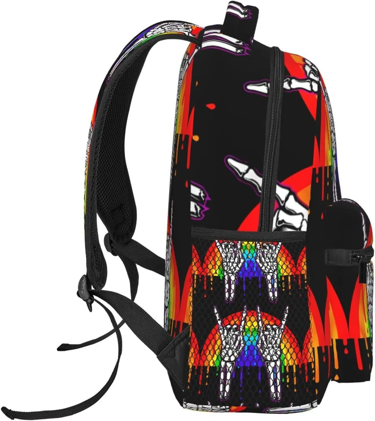 LGBT Rainbow Gay Pride Flag Rock Skeleton Skull Gesture Laptop Backpacks Double Shoulder Laptop Pack Bag Daypack Back Pack Bags Rucksack Computer Bag with Pockets and Zipper