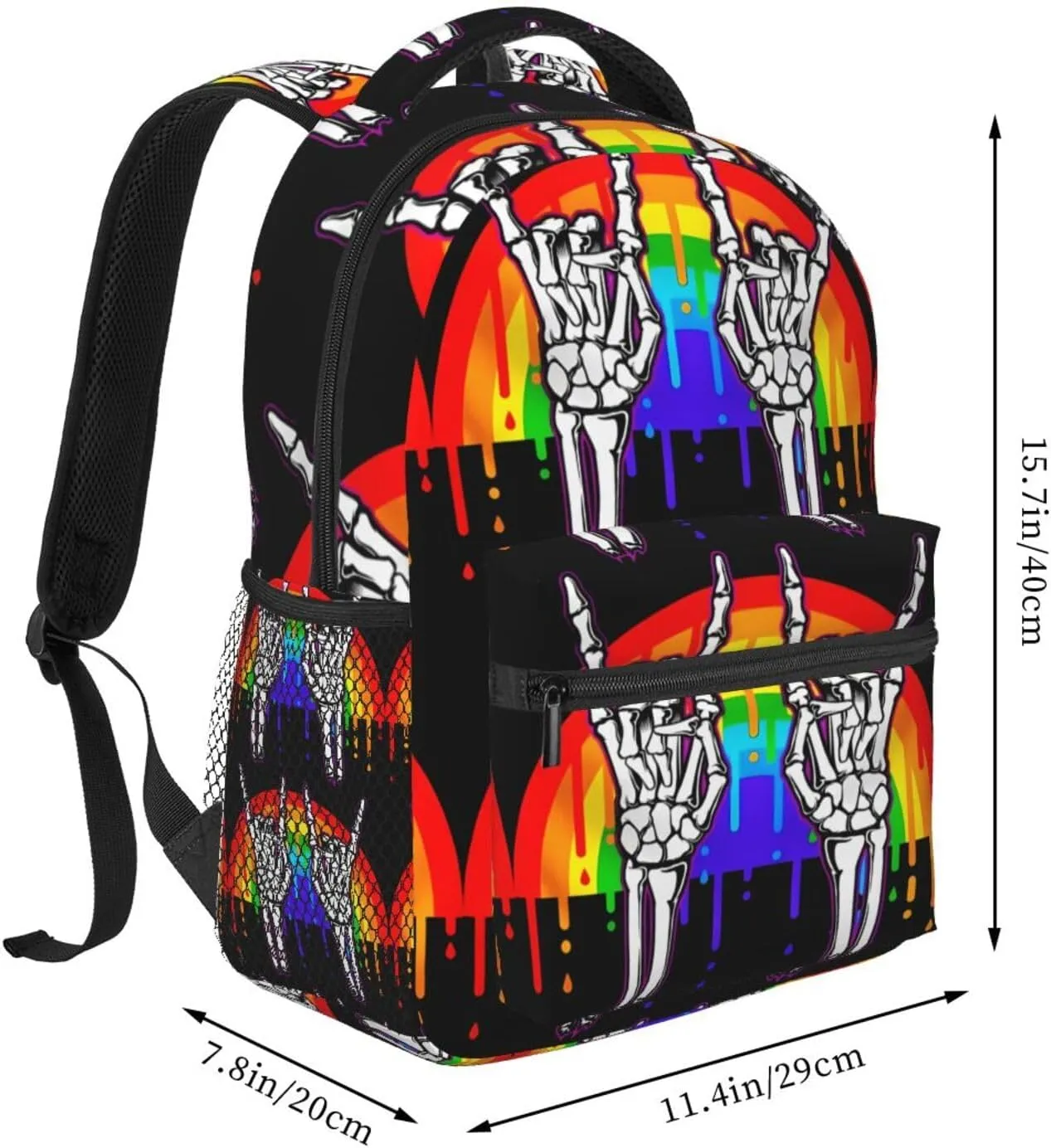 LGBT Rainbow Gay Pride Flag Rock Skeleton Skull Gesture Laptop Backpacks Double Shoulder Laptop Pack Bag Daypack Back Pack Bags Rucksack Computer Bag with Pockets and Zipper