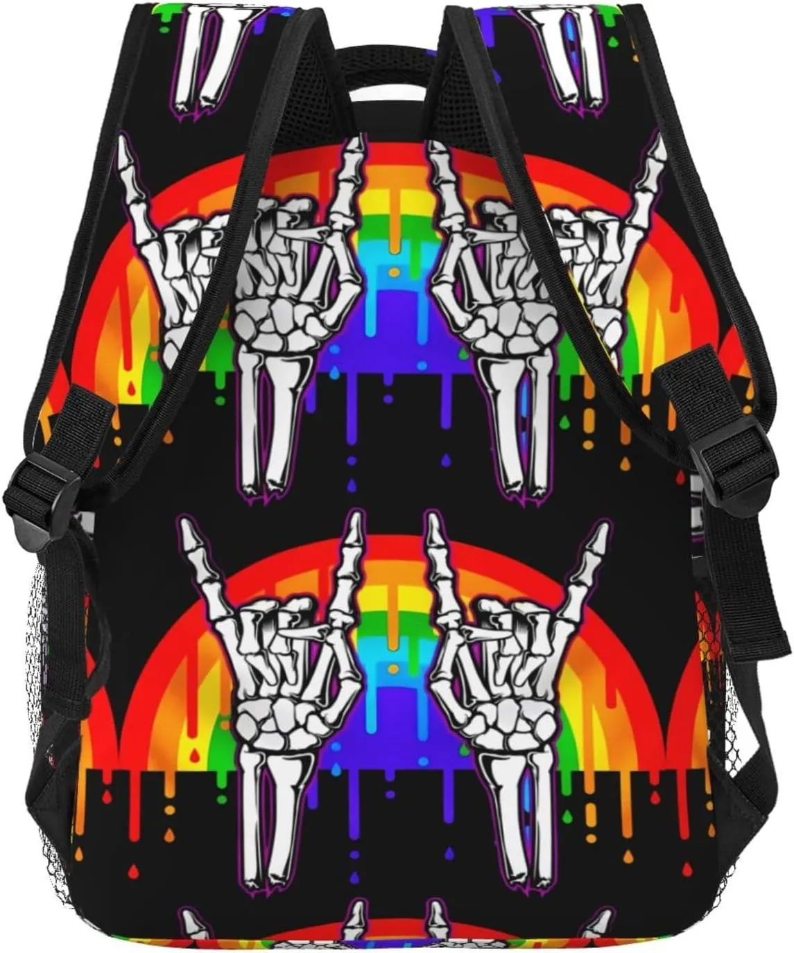 LGBT Rainbow Gay Pride Flag Rock Skeleton Skull Gesture Laptop Backpacks Double Shoulder Laptop Pack Bag Daypack Back Pack Bags Rucksack Computer Bag with Pockets and Zipper