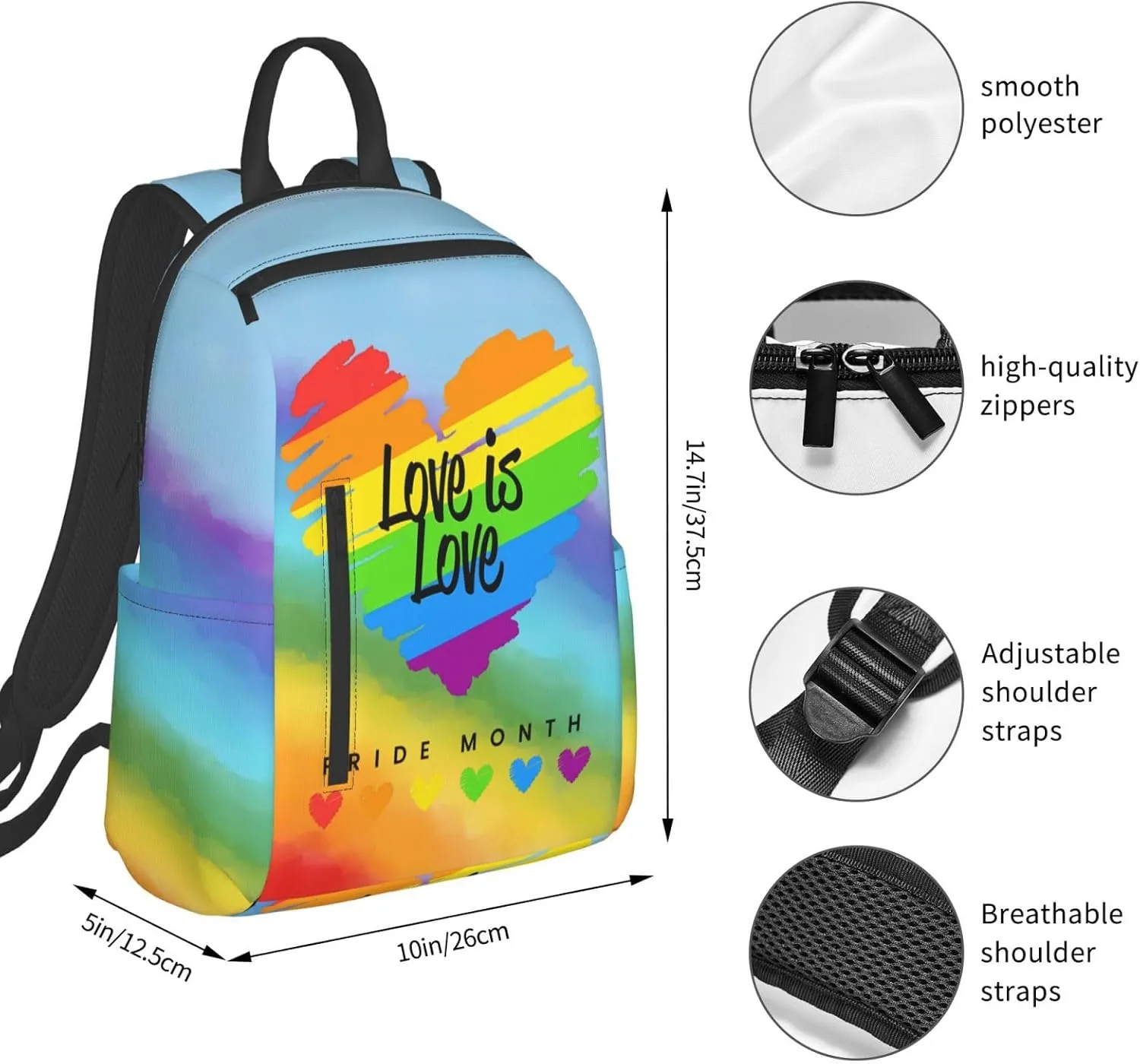 LGBT Rainbow Gay Pride Love Is Love Pride Month Travel Laptop Backpack Casual Backpacks Double Shoulder Daypack Notebook Rucksack Work Bags Sports Bag for Gym Hiking Camping Beach