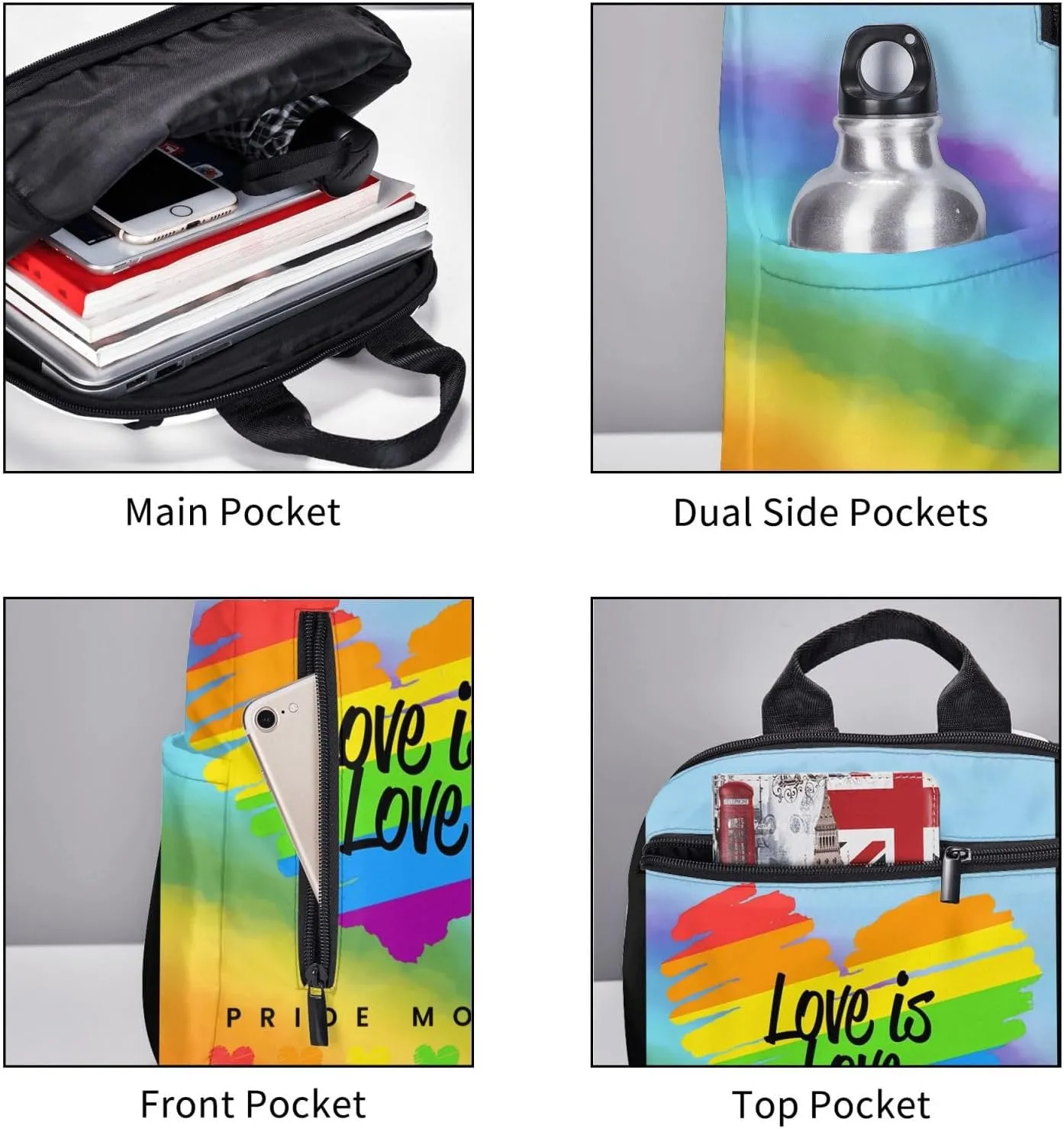 LGBT Rainbow Gay Pride Love Is Love Pride Month Travel Laptop Backpack Casual Backpacks Double Shoulder Daypack Notebook Rucksack Work Bags Sports Bag for Gym Hiking Camping Beach