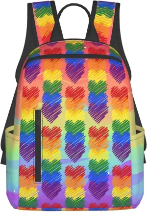 LGBT Rainbow Gay Pride Six Colors Hearts Travel Laptop Backpack Casual Backpacks Double Shoulder Daypack Notebook Rucksack Work Bags Sports Bag for Hiking Camping Beach