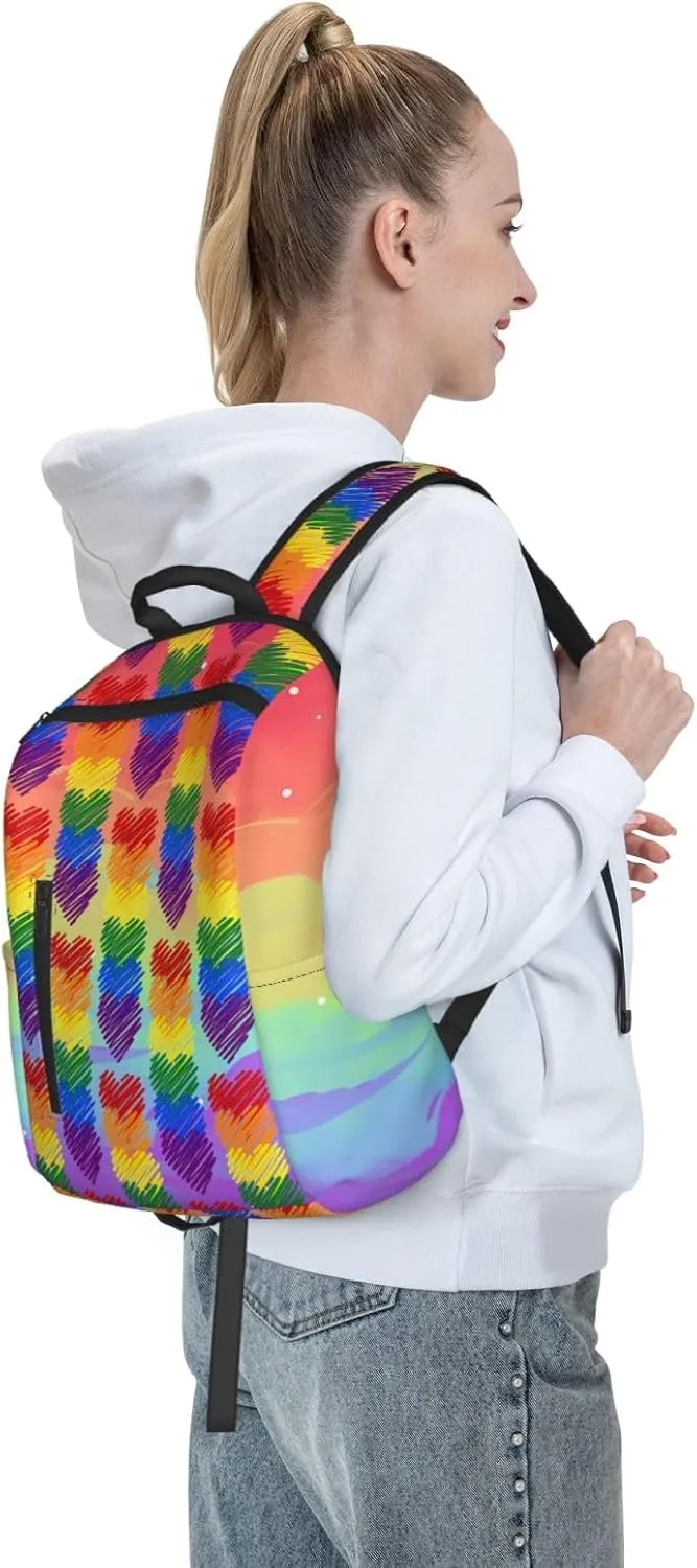 LGBT Rainbow Gay Pride Six Colors Hearts Travel Laptop Backpack Casual Backpacks Double Shoulder Daypack Notebook Rucksack Work Bags Sports Bag for Hiking Camping Beach