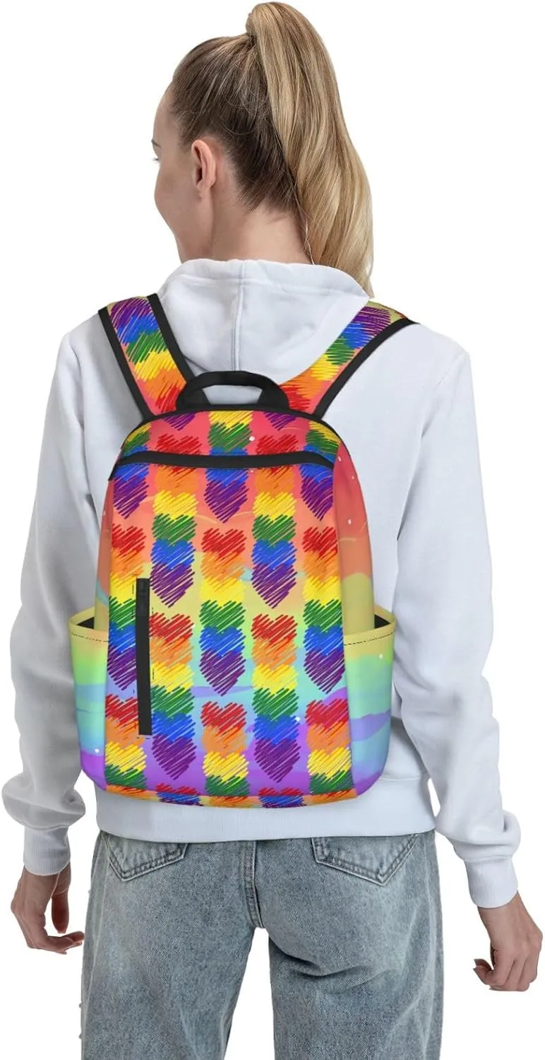 LGBT Rainbow Gay Pride Six Colors Hearts Travel Laptop Backpack Casual Backpacks Double Shoulder Daypack Notebook Rucksack Work Bags Sports Bag for Hiking Camping Beach