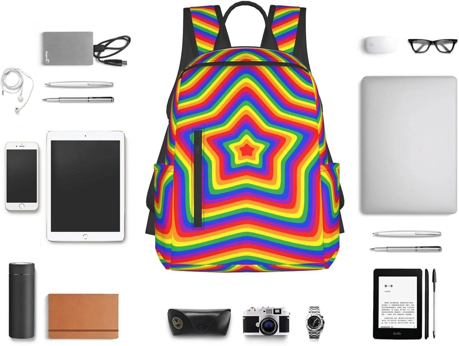 LGBT Rainbow Pride Gay Colorful Stars Travel Laptop Backpack Casual Backpacks Double Shoulder Daypack Notebook Rucksack Work Bags Sports Bag for Hiking Camping Beach