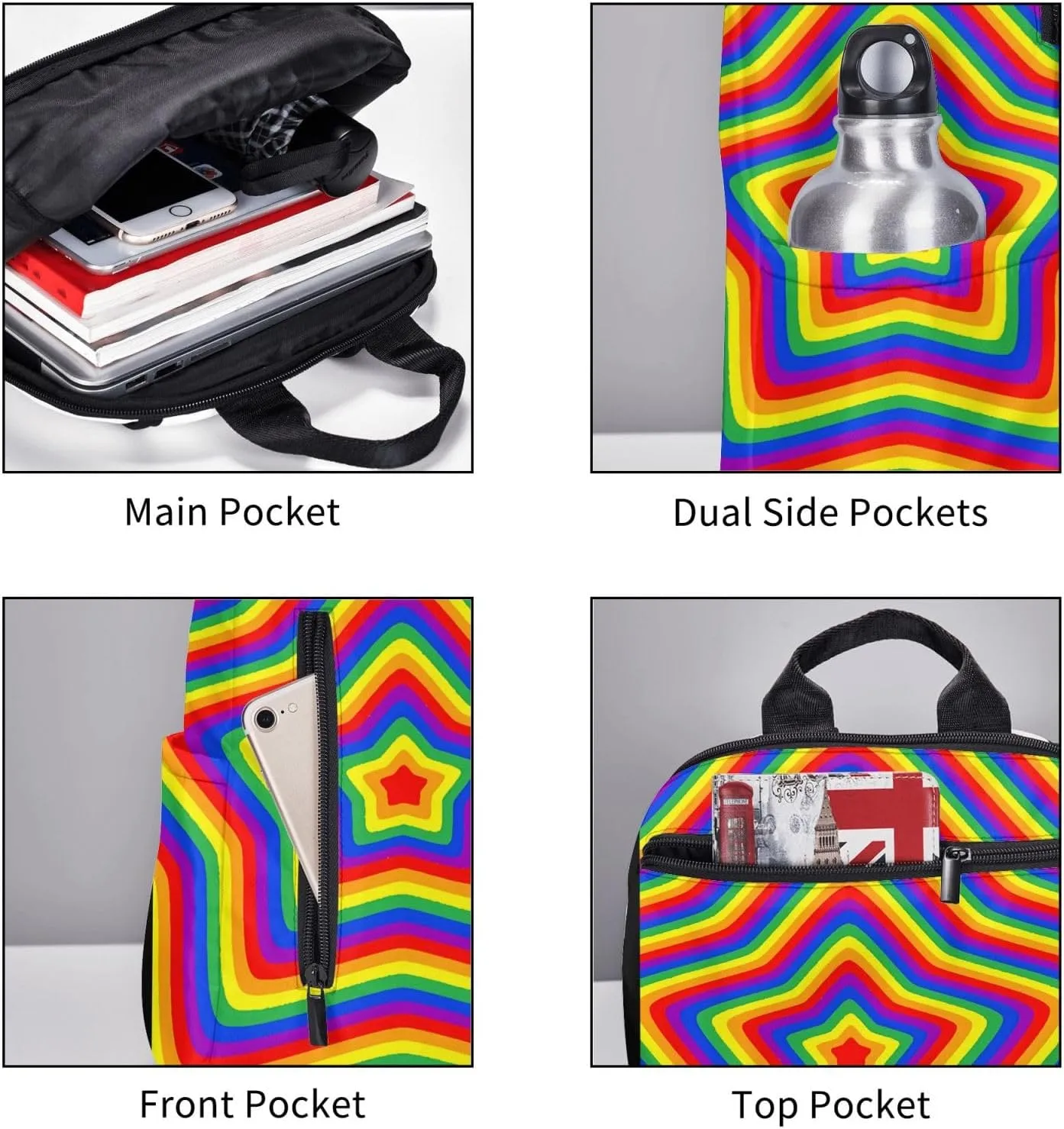 LGBT Rainbow Pride Gay Colorful Stars Travel Laptop Backpack Casual Backpacks Double Shoulder Daypack Notebook Rucksack Work Bags Sports Bag for Hiking Camping Beach