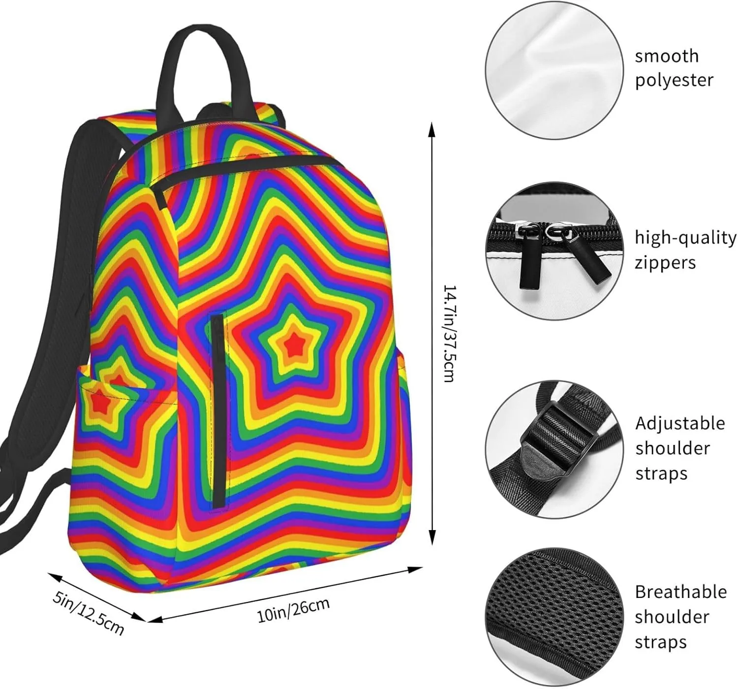 LGBT Rainbow Pride Gay Colorful Stars Travel Laptop Backpack Casual Backpacks Double Shoulder Daypack Notebook Rucksack Work Bags Sports Bag for Hiking Camping Beach