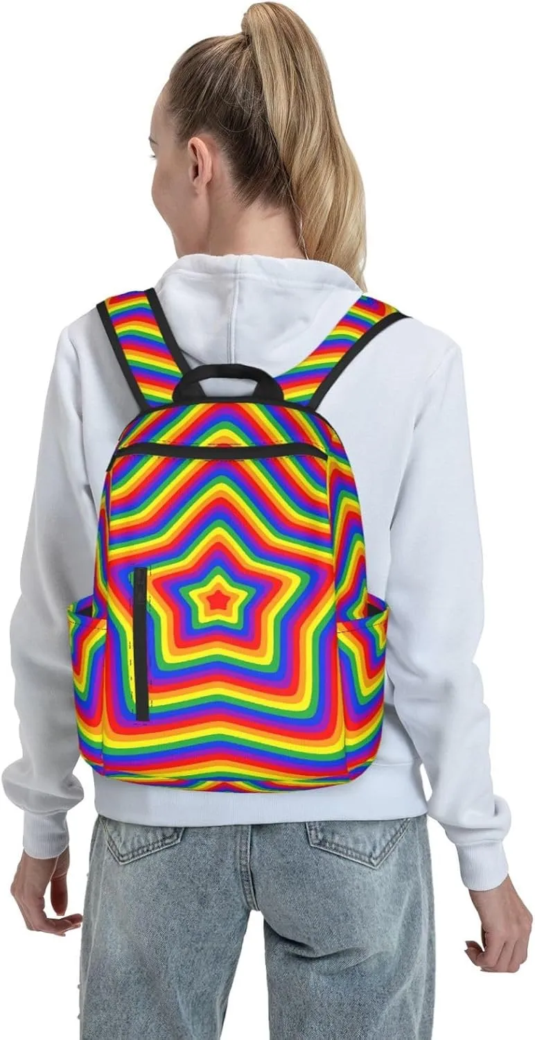 LGBT Rainbow Pride Gay Colorful Stars Travel Laptop Backpack Casual Backpacks Double Shoulder Daypack Notebook Rucksack Work Bags Sports Bag for Hiking Camping Beach