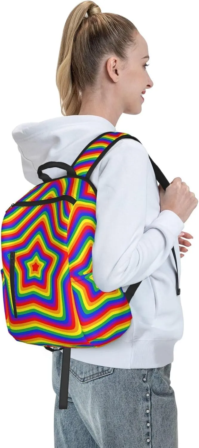 LGBT Rainbow Pride Gay Colorful Stars Travel Laptop Backpack Casual Backpacks Double Shoulder Daypack Notebook Rucksack Work Bags Sports Bag for Hiking Camping Beach