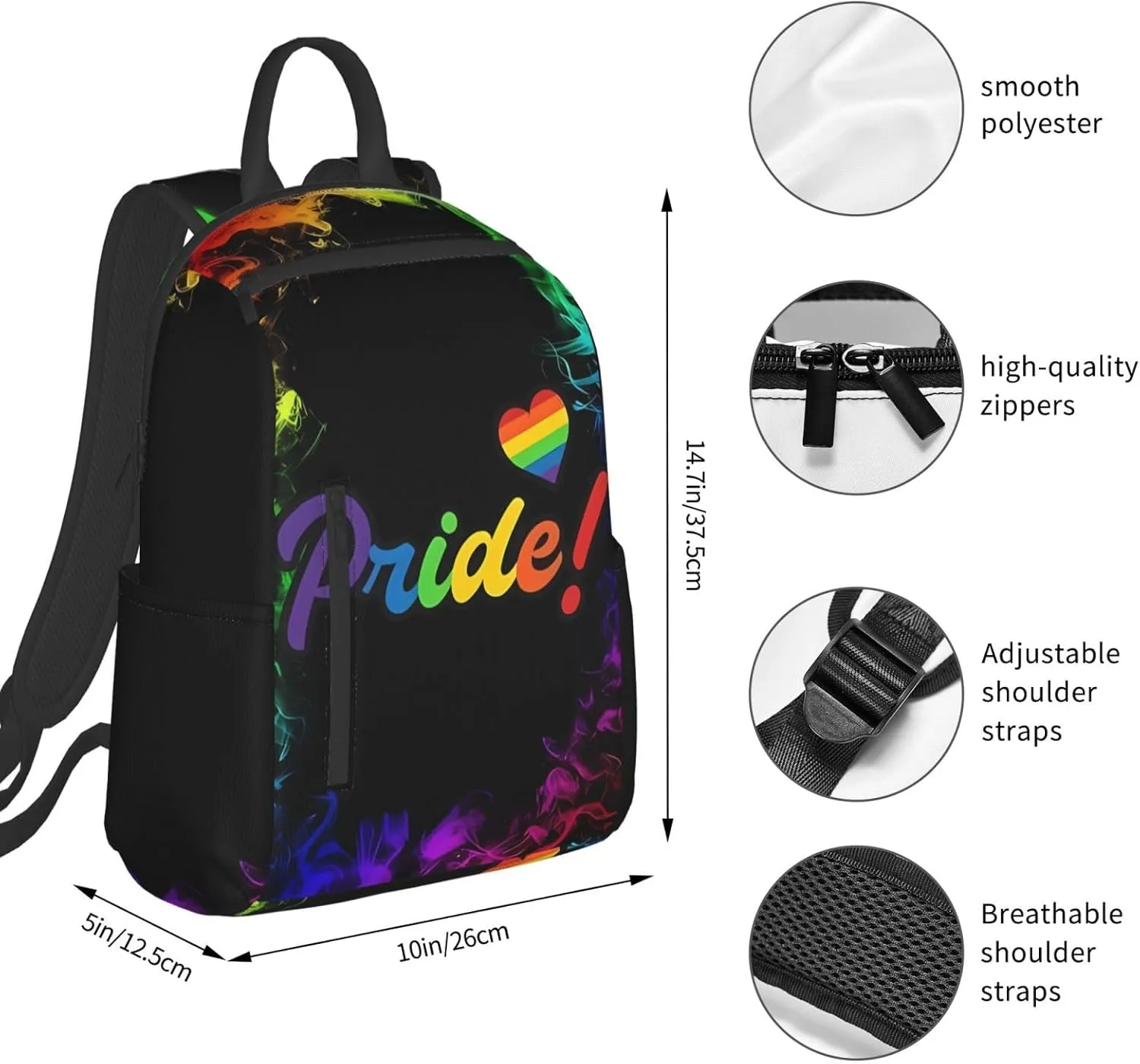 LGBT Rainbow Pride Gay Heart Travel Laptop Backpack Casual Backpacks Double Shoulder Daypack Notebook Rucksack Work Bags Sports Bag for Hiking Camping Beach