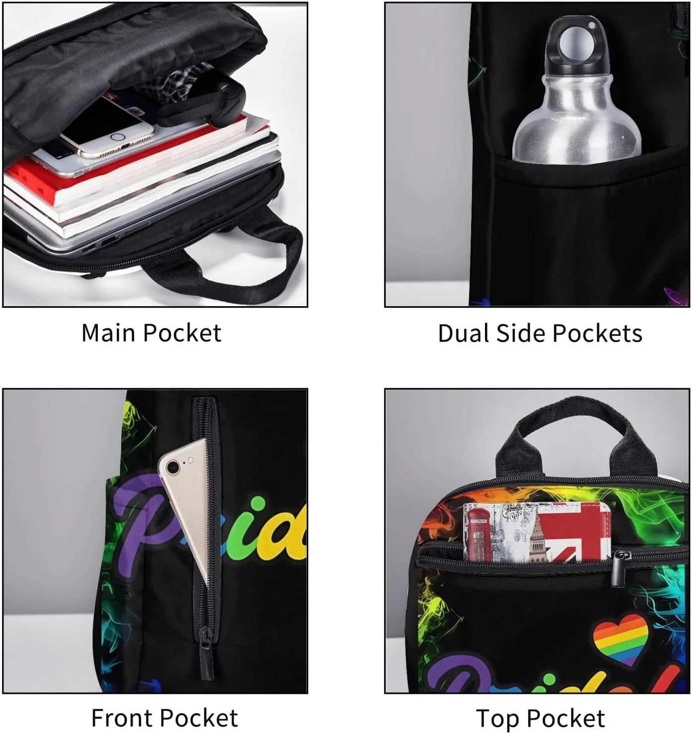 LGBT Rainbow Pride Gay Heart Travel Laptop Backpack Casual Backpacks Double Shoulder Daypack Notebook Rucksack Work Bags Sports Bag for Hiking Camping Beach