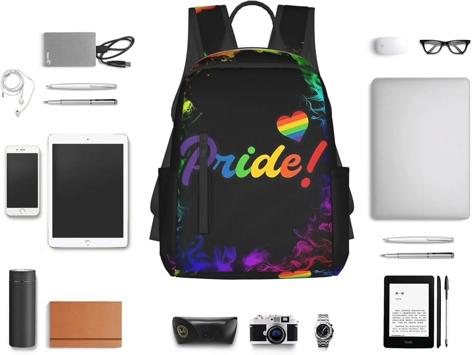 LGBT Rainbow Pride Gay Heart Travel Laptop Backpack Casual Backpacks Double Shoulder Daypack Notebook Rucksack Work Bags Sports Bag for Hiking Camping Beach