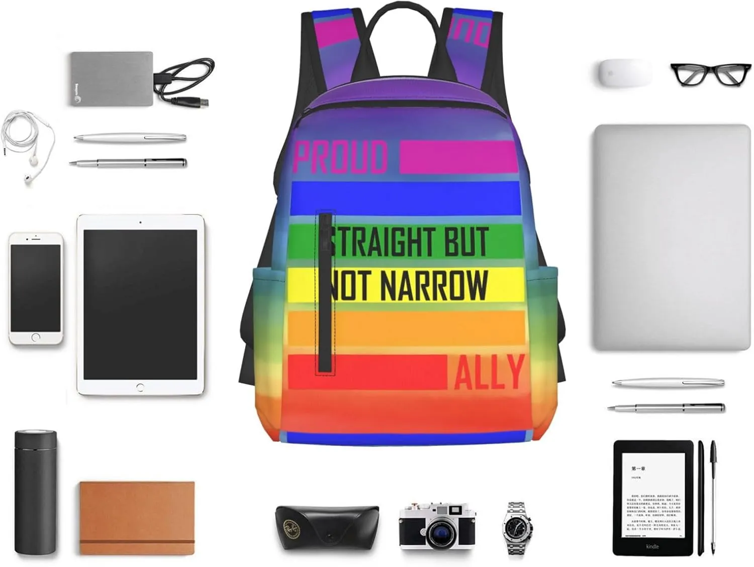 LGBT Rainbow Pride Straight But Not Narrow Ally Travel Laptop Backpack Casual Backpacks Double Shoulder Daypack Notebook Rucksack Work Bags Sports Bag for Gym Hiking Camping Beach