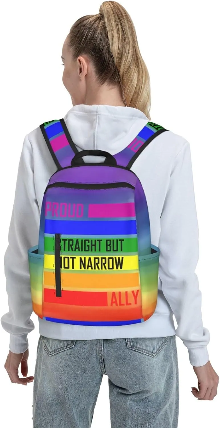 LGBT Rainbow Pride Straight But Not Narrow Ally Travel Laptop Backpack Casual Backpacks Double Shoulder Daypack Notebook Rucksack Work Bags Sports Bag for Gym Hiking Camping Beach