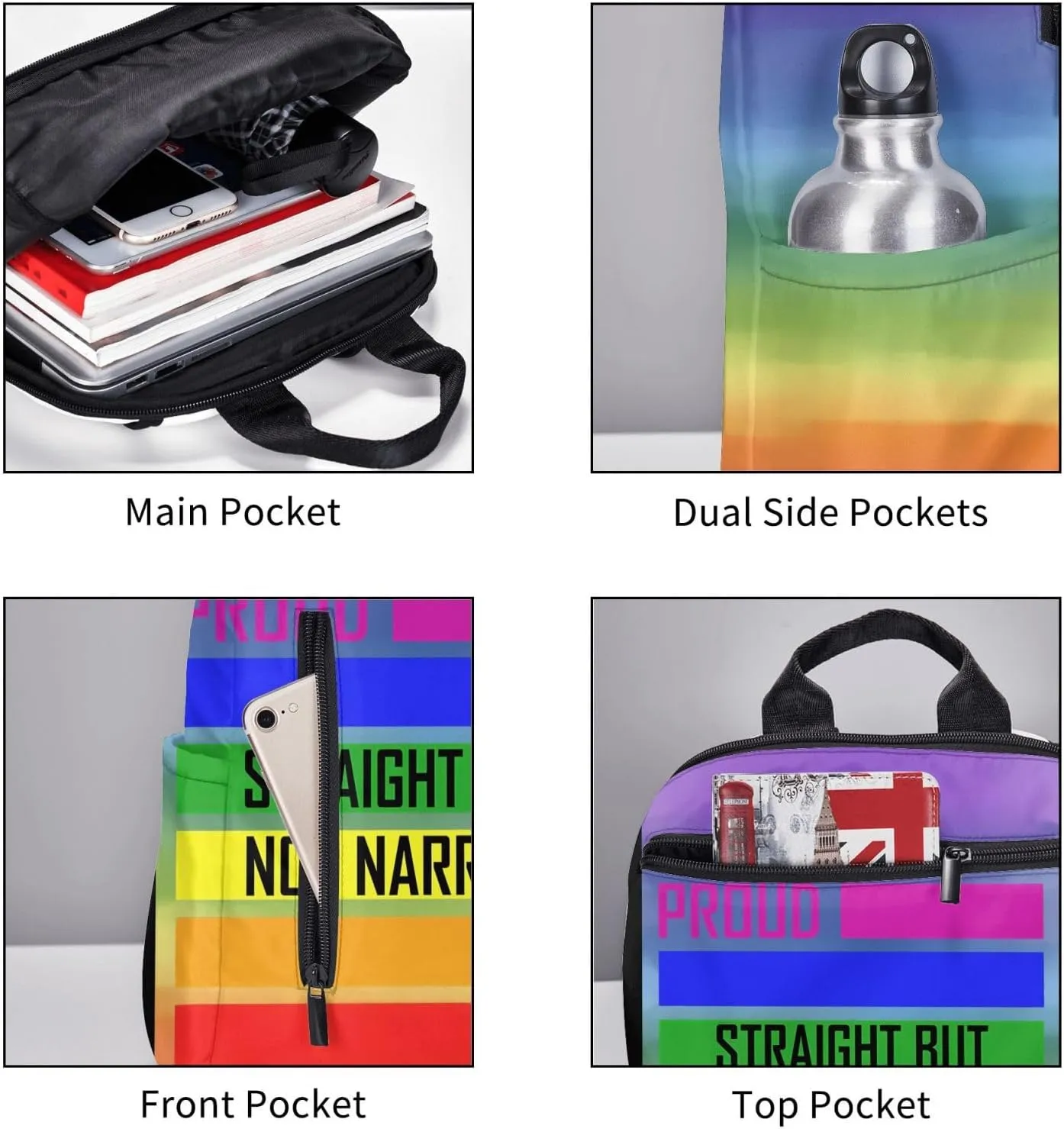LGBT Rainbow Pride Straight But Not Narrow Ally Travel Laptop Backpack Casual Backpacks Double Shoulder Daypack Notebook Rucksack Work Bags Sports Bag for Gym Hiking Camping Beach