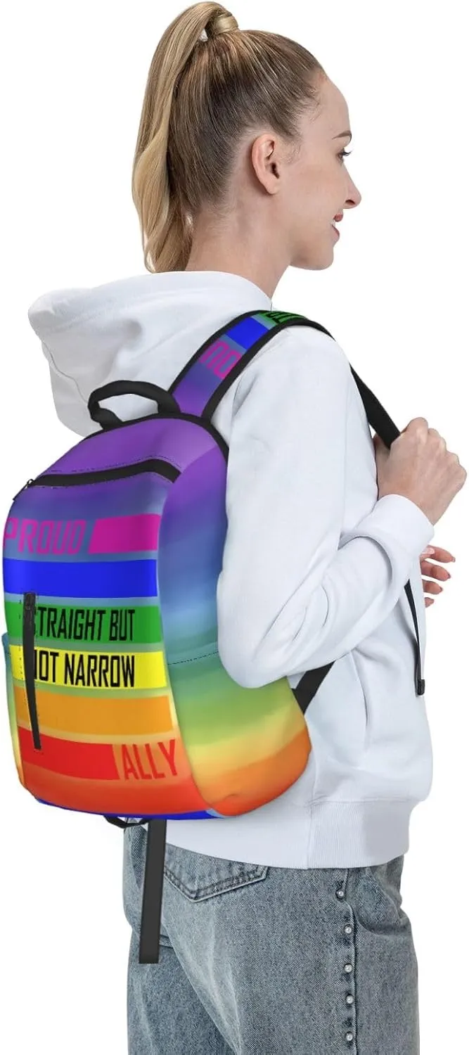 LGBT Rainbow Pride Straight But Not Narrow Ally Travel Laptop Backpack Casual Backpacks Double Shoulder Daypack Notebook Rucksack Work Bags Sports Bag for Gym Hiking Camping Beach