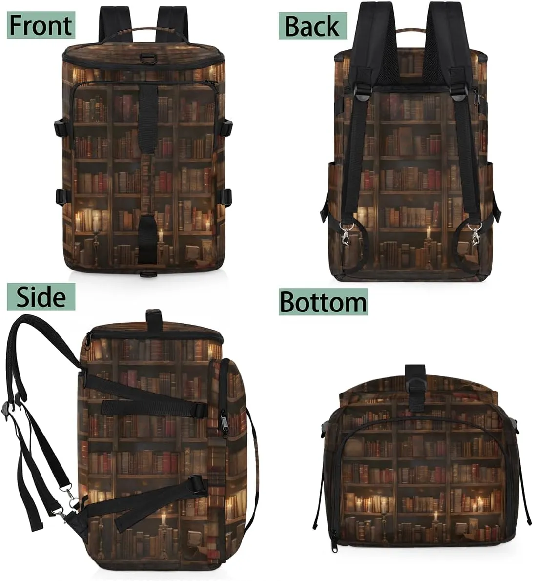 Library Bookshelf Travel Backpack for Women Men, Flight Approved Carry on Backpack, Laptop Weekender Casual Daypack for Travel, Work, Hiking
