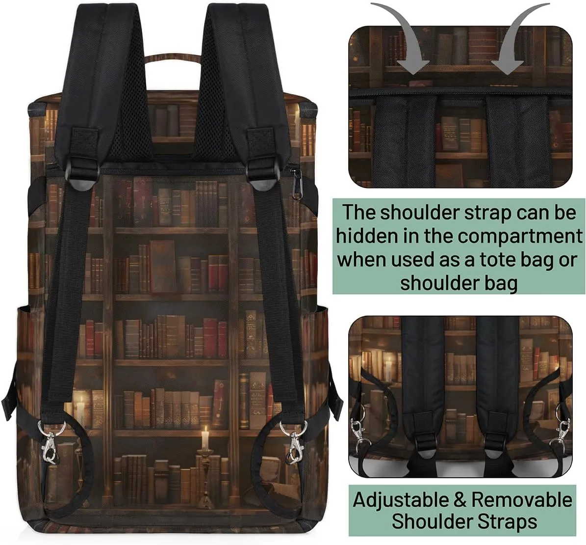 Library Bookshelf Travel Backpack for Women Men, Flight Approved Carry on Backpack, Laptop Weekender Casual Daypack for Travel, Work, Hiking