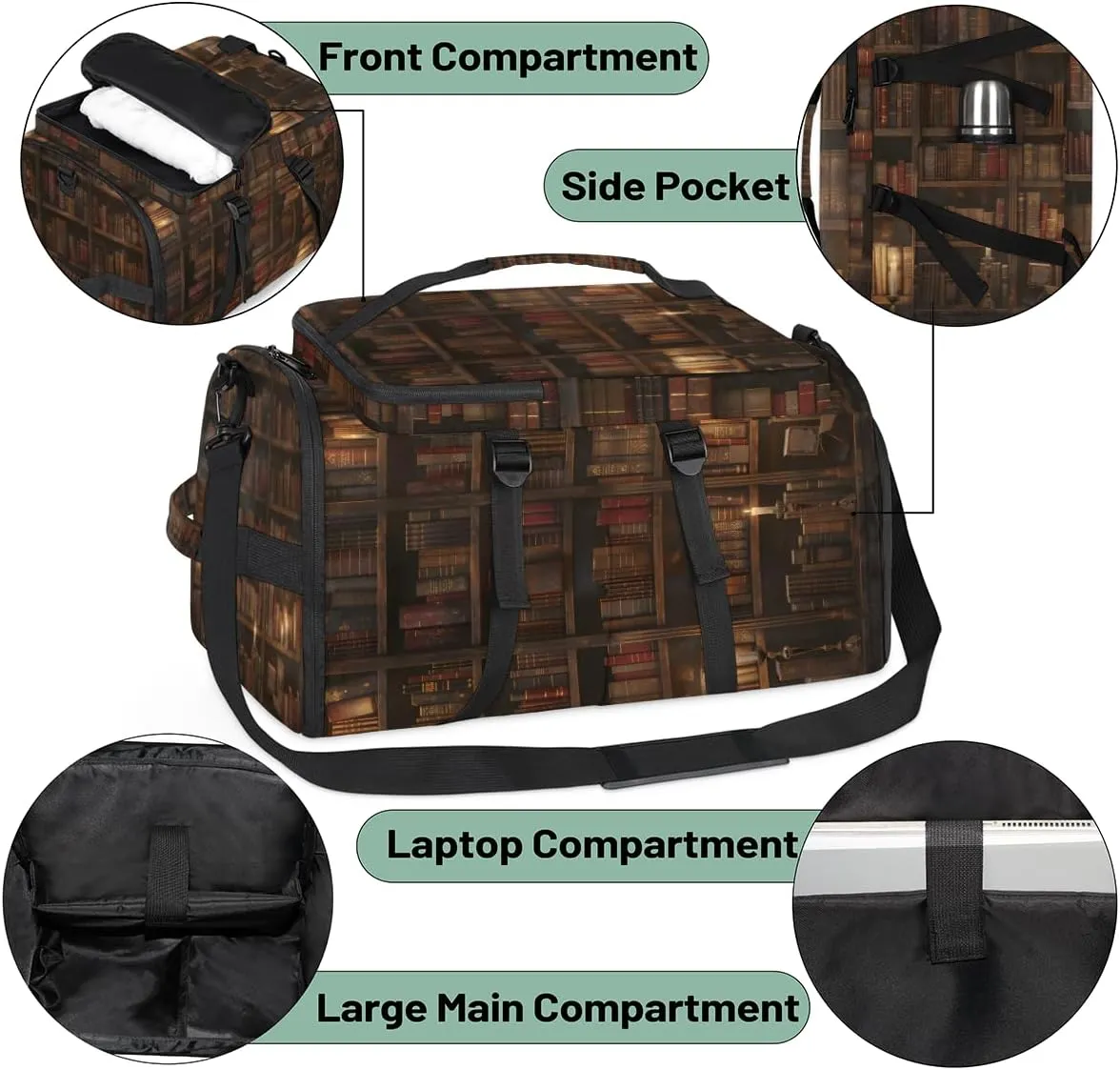 Library Bookshelf Travel Backpack for Women Men, Flight Approved Carry on Backpack, Laptop Weekender Casual Daypack for Travel, Work, Hiking