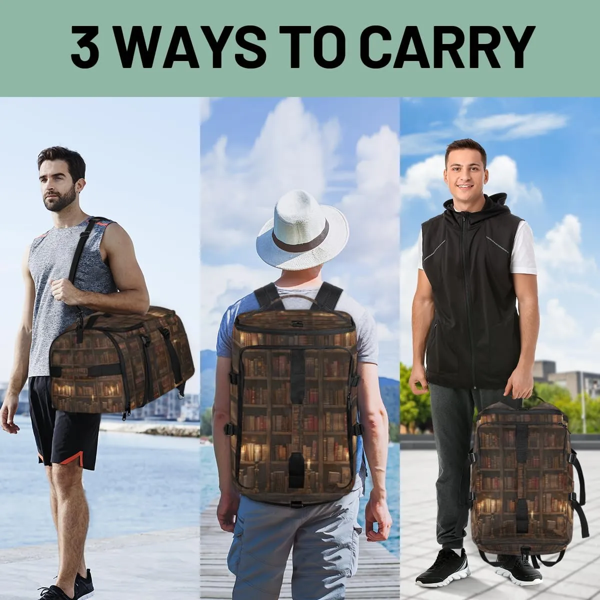 Library Bookshelf Travel Backpack for Women Men, Flight Approved Carry on Backpack, Laptop Weekender Casual Daypack for Travel, Work, Hiking
