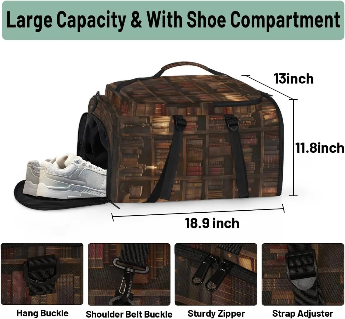 Library Bookshelf Travel Backpack for Women Men, Flight Approved Carry on Backpack, Laptop Weekender Casual Daypack for Travel, Work, Hiking