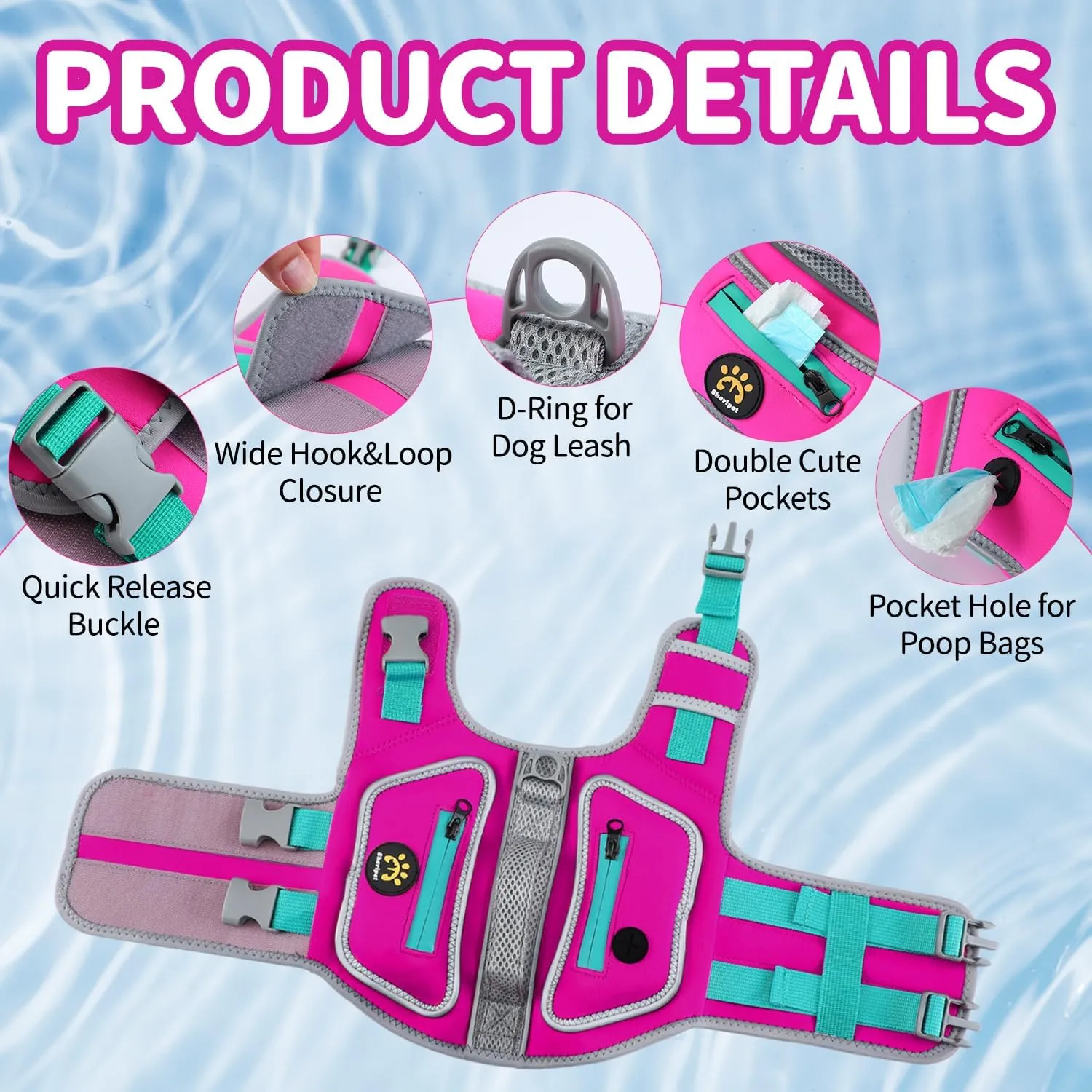 Life Jacket for Dogs High Buoyancy, Dog Life Vests for Swimming Adjustable Reflective Pet Floating Vest, Good Visibility Dog Swim Preserver with Rescue Handle for Medium Dogs (Rosepink, M)