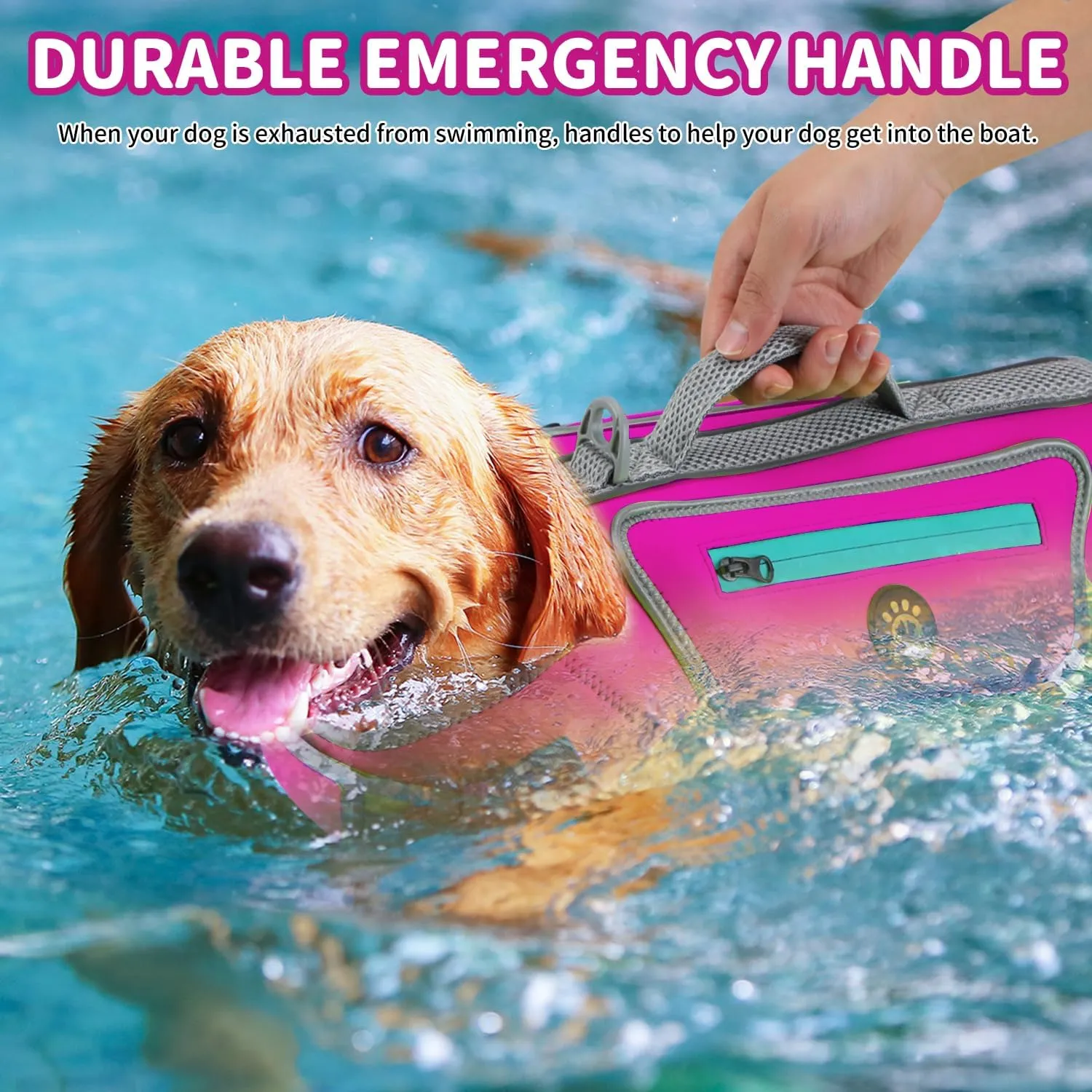 Life Jacket for Dogs High Buoyancy, Dog Life Vests for Swimming Adjustable Reflective Pet Floating Vest, Good Visibility Dog Swim Preserver with Rescue Handle for Medium Dogs (Rosepink, M)