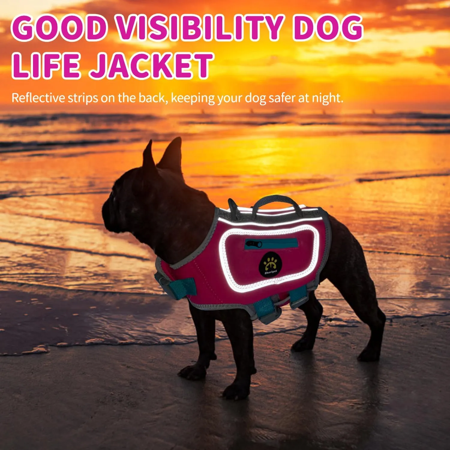 Life Jacket for Dogs High Buoyancy, Dog Life Vests for Swimming Adjustable Reflective Pet Floating Vest, Good Visibility Dog Swim Preserver with Rescue Handle for Medium Dogs (Rosepink, M)