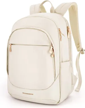 LIGHT FLIGHT Travel Laptop Backpack Women, 17.3 Inch Laptop Backpack with USB Charging Hole, Water Resistant College Bookbag, Black Computer Backpacks for Work,Beige